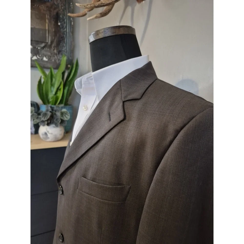 Pronto Uomo 41R Taupe Check Wool Blazer Mens 3 Button Sport Coat Italy H601